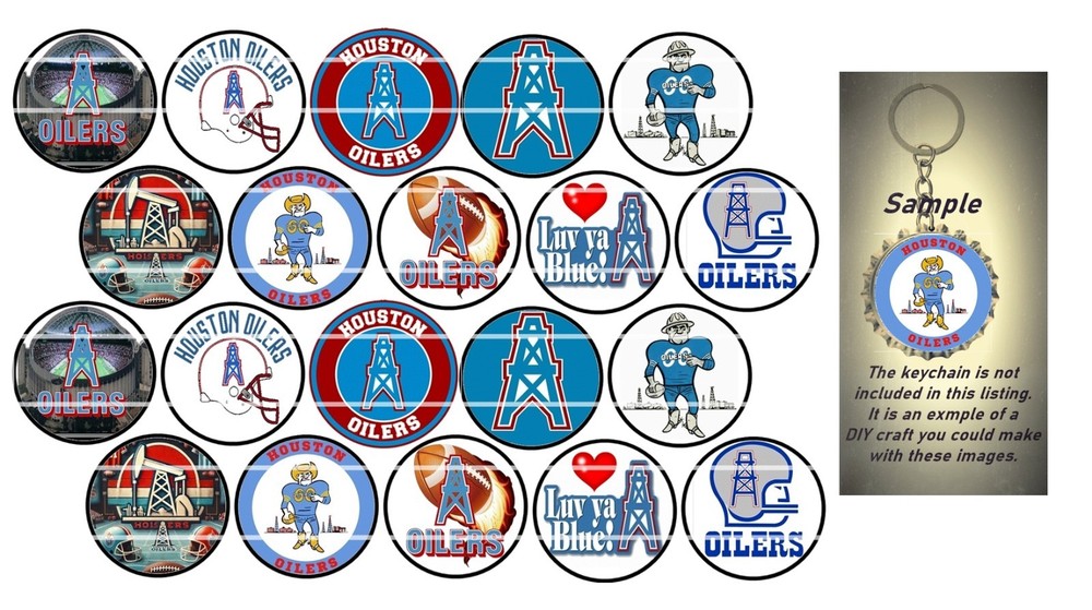 Bottle Cap Images (25mm) 1″ ~ Precut ~ Football Oilers