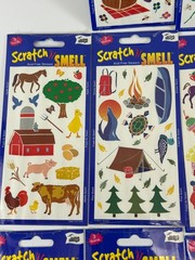 10 Scratch ‘N Smell Sniff Sticker Sheets Mello Smello Food Camping Farm Beach