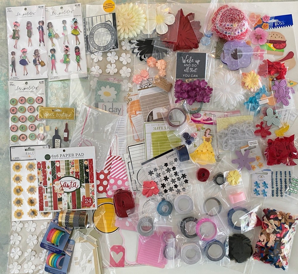 Huge Mixed Scrapbooking Em2 Lot Embellishments Doodlebug Ribbon Disney Flowers