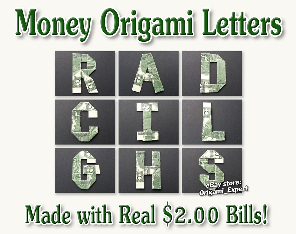 MONEY ORIGAMI LETTERS Made with REAL TWO Dollar Bill Cash Currency Alphabet