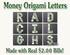 MONEY ORIGAMI LETTERS Made with REAL TWO Dollar Bill Cash Currency Alphabet