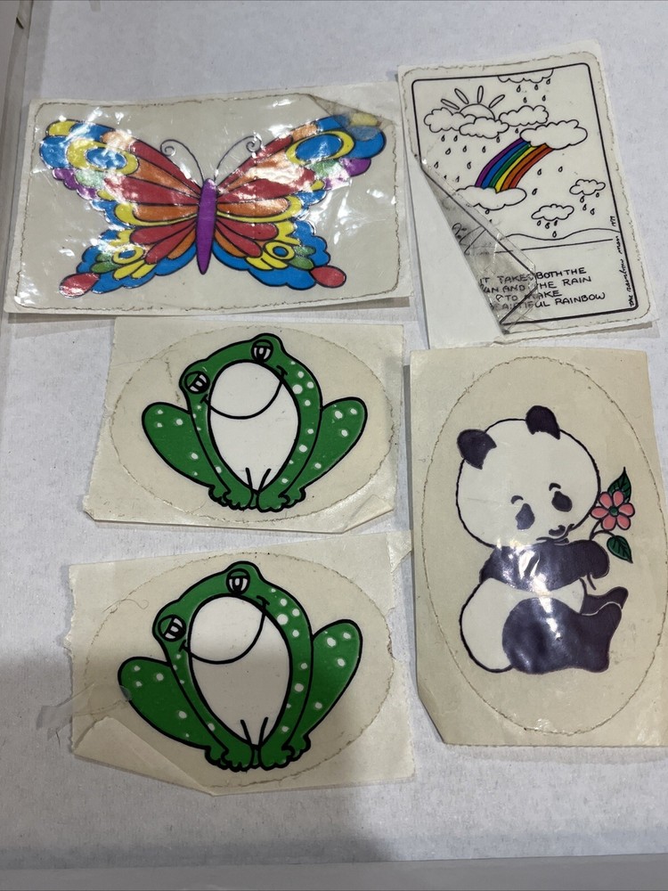 Vintage 80’s Stickers Sticker Lot Clear Frog Butterfly Rainbow Panda Collectible