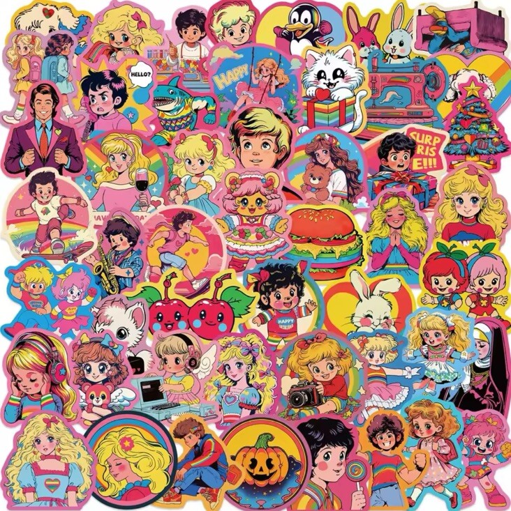 Set of 50 Kawaii Anime Retro Vinyl Waterproof Stickers Waterbottle Laptop
