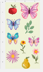 Crayon Butterfly Vinyl Sticker Pastel Floral Decals Nature Art Scrapbook Sheet