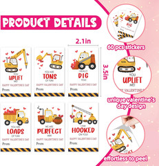 6 Style Happy Valentine Day Gift Tag Sticker, Cute Truck Theme Label Sticker for