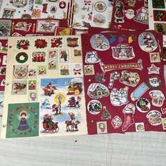 Vtg 70s 80s Sticker Book Pages Christmas Santa Puffy Big Lot USED Foil AGC J1