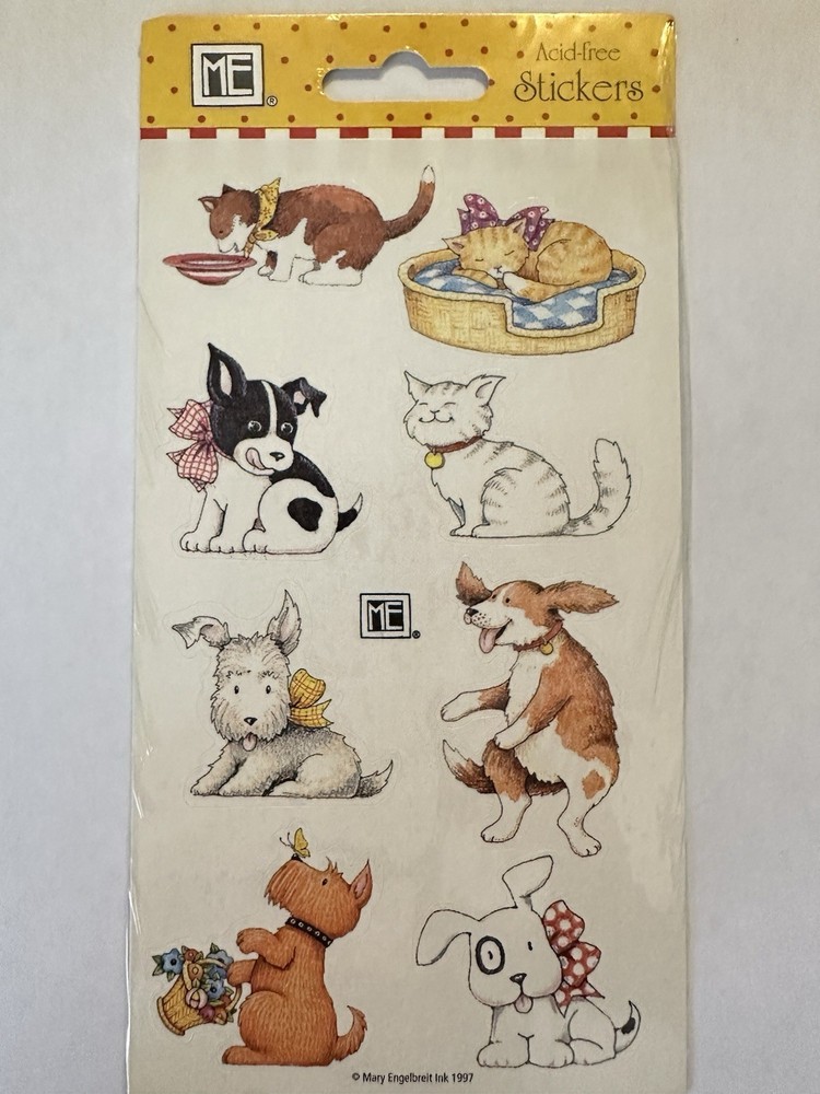 Rare Vintage Mary Engelbreit 1997 Cats Dogs Acid-Free Stickers NOS Sealed ME Ink
