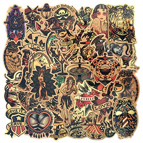 50 Pcs Suitcase Tattoo Stickers Vinyl Tattoo Decals for Laptop Bumper Helmet
