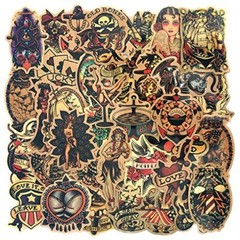 50 Pcs Suitcase Tattoo Stickers Vinyl Tattoo Decals for Laptop Bumper Helmet