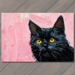 STICKER Black Cat Yellow Eyes Pink Pet Background Painting Cute Fun Feline