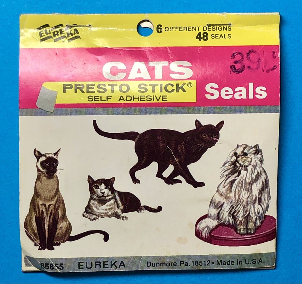 Vintage CATS Eureka Presto-Stick 34 STICKERS 6 Designs seals russian blue siame