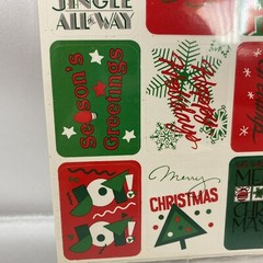 Vintage Christmas Stickers Red Green Snowflakes Tree Ho Ho Ho Noel Jingle Bells