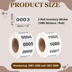 0.8×1.6″ Inventory Sticker, 2 Roll 0001-1000 & 1001-2000 Number Label 2000 Tags