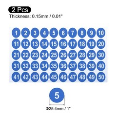 2 Sheets Round Number Stickers 1-50 Consecutive Number Labels Blue 1″ Each