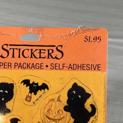 HTF Vintage Hallmark Halloween Stickers Fuzzy Black Cats Bats Ghosts 1989 New