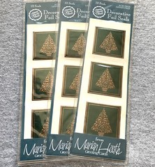 36 Fossler Christmas Seals Stickers Embossed Foil Holly Flower Tree Marian Heath