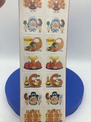 60 Vtg 90s Thanksgiving Stickers Teacher Fair Rewards Turkey Pilgrim Pumpkin Pie