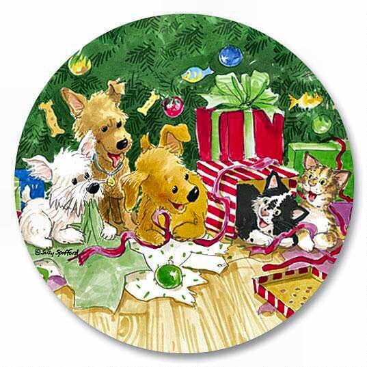 12 WAGS & WHISKERS CHRISTMAS PUPPY DOG & KITTEN CAT SEALS STICKERS USA MADE #44