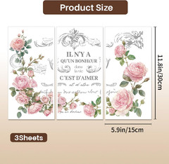 3 Sheets Pink Floral Rub on Transfers for Crafts Retro Decorative Patterns Furni