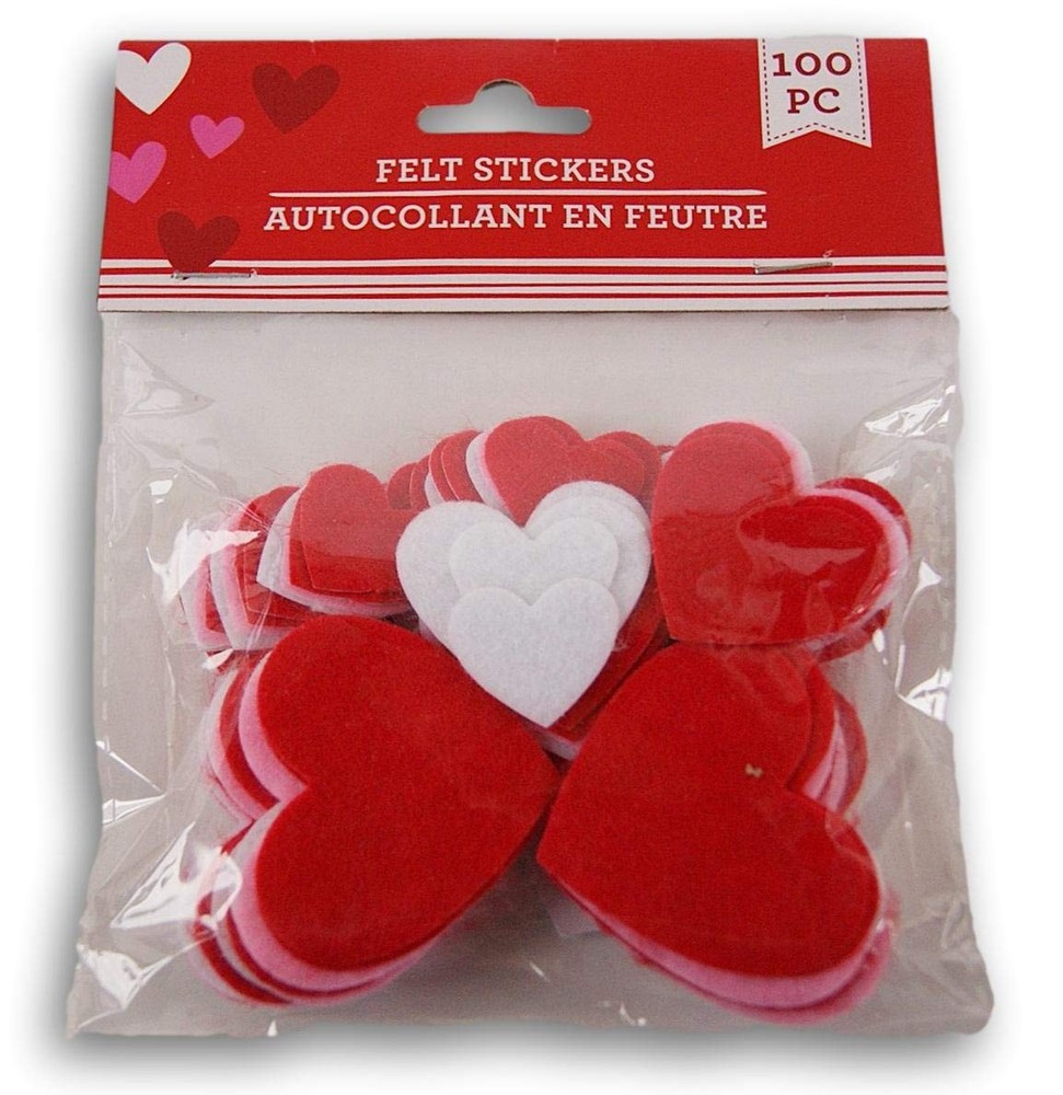 Heart Shaped Valentine Themed Felt Mini Sticker Set – Red, White, and Pink – …