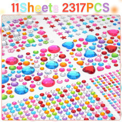 11 Sheet Gem Stickers, 2317Pcs Gem Stickers for Crafts, Self-Adhesive Rhinestone