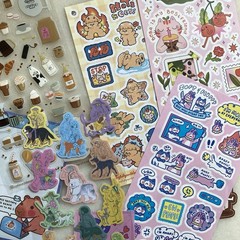 Brand New Cute Sticker Sheets Dogs Cats Animals Food Pastries Deserts Kawaii