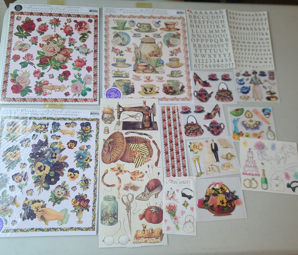 VICTORIAN floral Romance vintage sticker sheet lot 1990s (L) CREATIVE GIFTED
