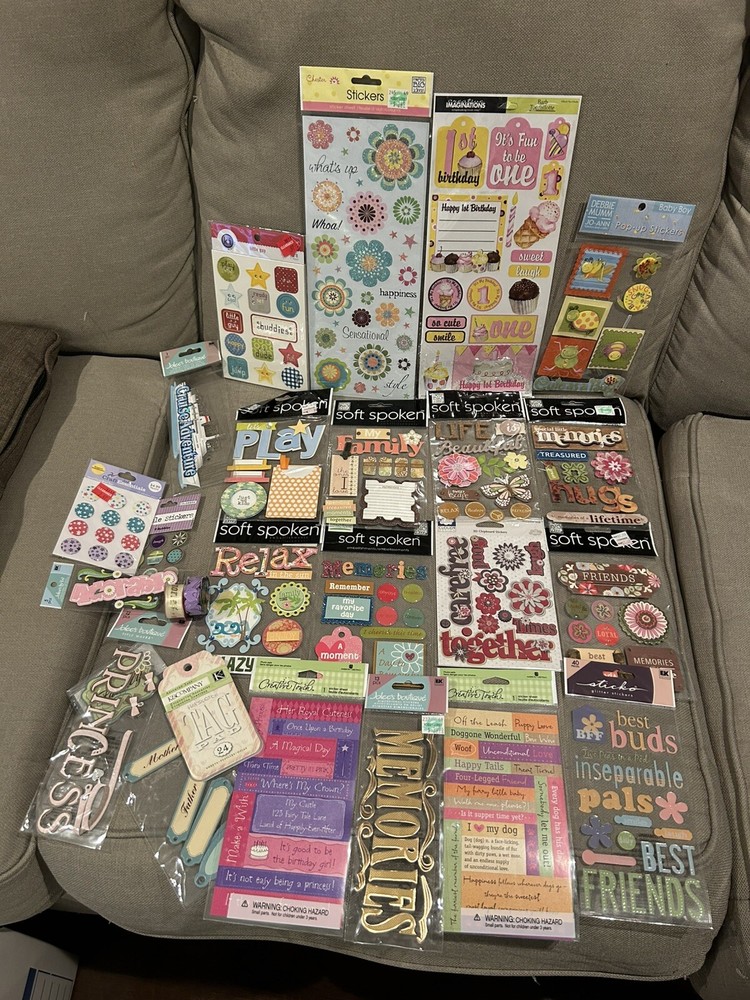NEW Mixed Lot of 25 Stickers And Scrapbook Materials