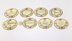 French-Paris-Ephemera-Linen Cardstock-Oval-Labels-Stickers-Set Of 8