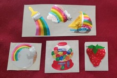 RARE Vintage Mylar Foil Rainbow, Unicorn, Paint Brush,Strawberry Stickers