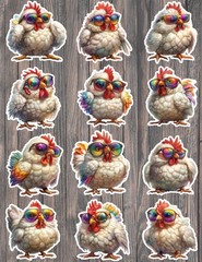 Chicken in Sunglasses Die Cut Stickers Set Scrapbooking Laptop WaterBottle