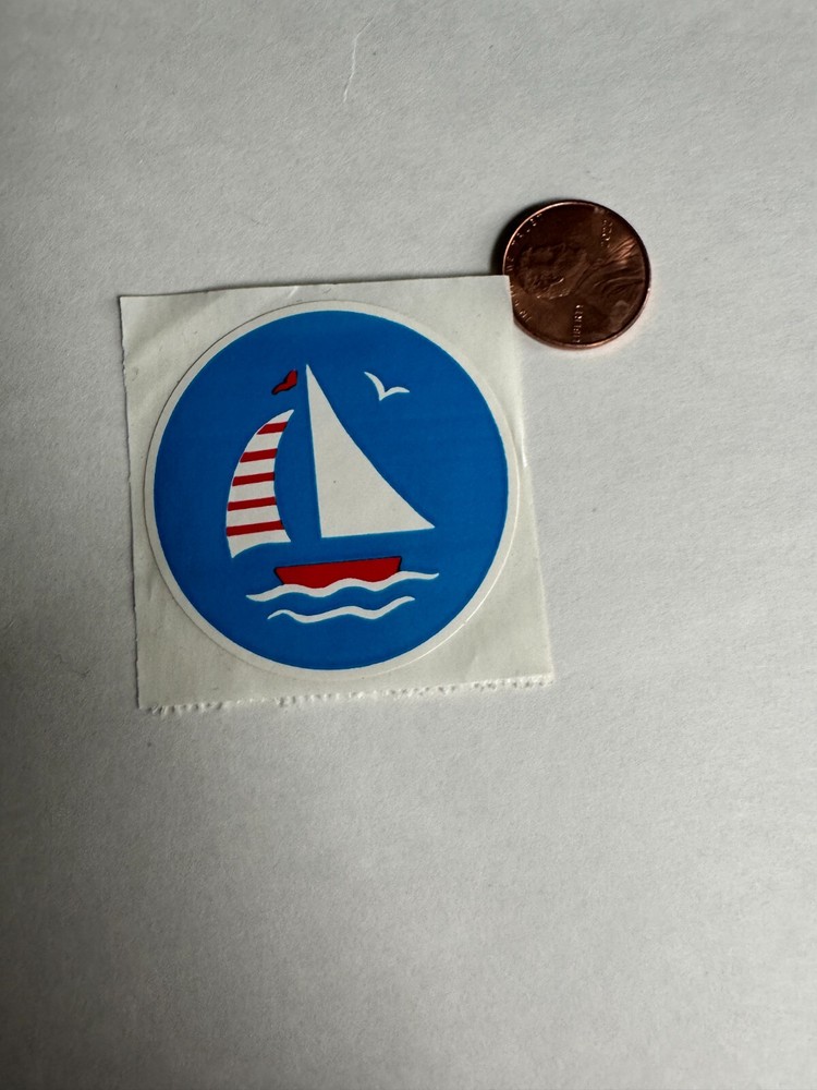 Vintage 1980s Sail Boat In Sea with Flag Scrapbooking Sticker Strip