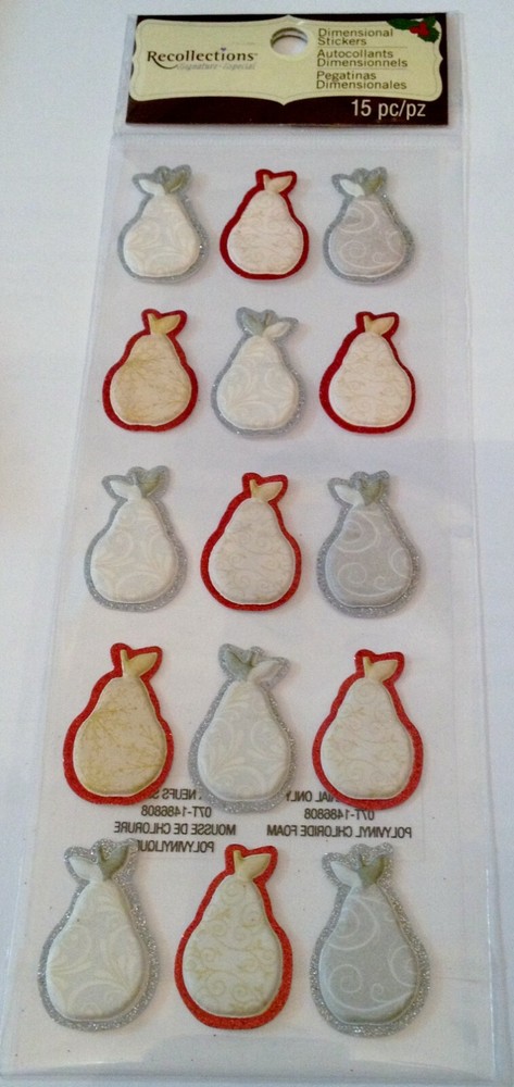 Recollections Christmas Puffy Pear Glitter Stickers, 15 pcs