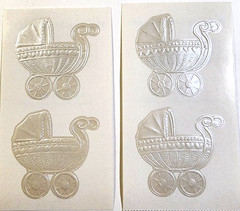 Frances Meyer Baby Buggy Stickers Pearl White Embossed 2 Sheets Vintage Pram