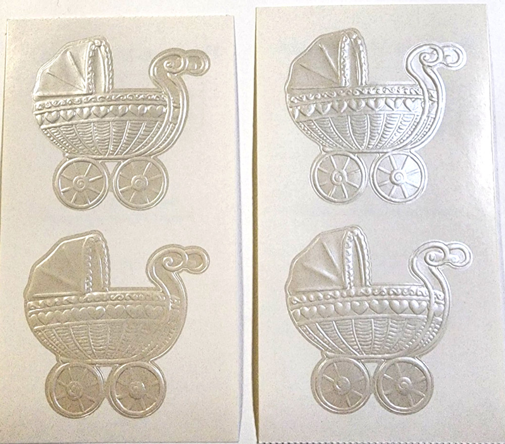 Frances Meyer Pearl White Embossed Baby Buggy Stickers 1999 Scrapbooking NOS