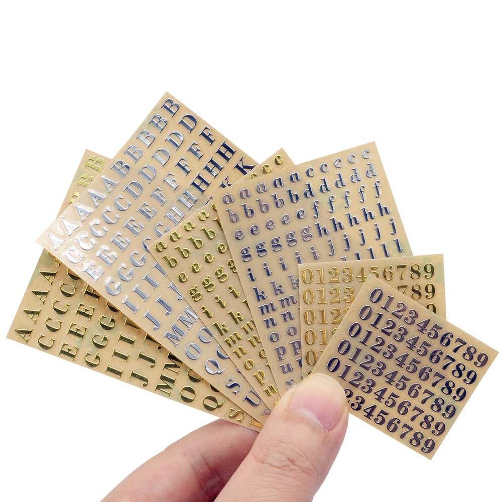 6 Sheets Small 0.18 inch Alphabet Number Stickers Mini 4.5mm, Gold,silver