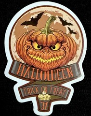 HALLOWEEN PUMPKIN STICKER✨🎃👻🎃🦇🎃✨2 3/4” X 2”✨GLOSSY✨Trick Or Treat✨🍭🍬✨🧡💫