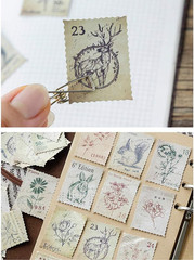 138 Pcs/3 Sets Post Stamp Stickers Retro Cute Plants/Animals Decorative Sticker