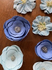Handmade Paper Flower Embellishments Blue White Green Scrapbooking Lot