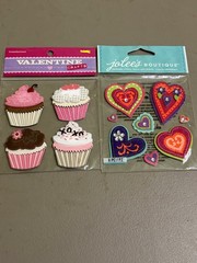 Jolees Heart & Valentines Cupcake Stickers 2 Packs Ready to use NIP