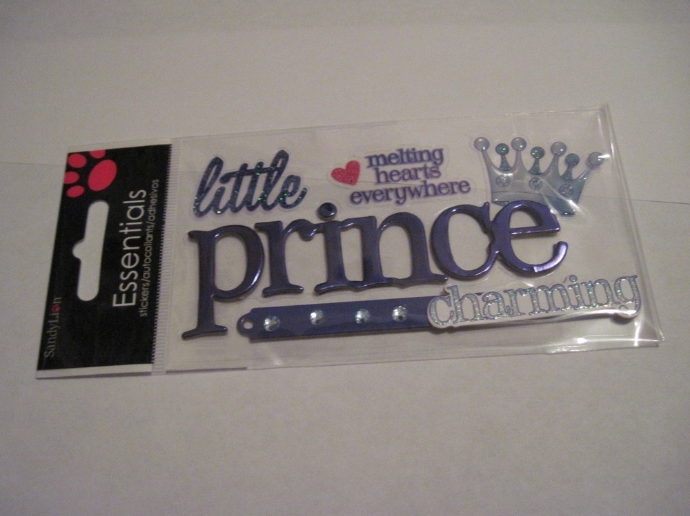 Scrapbooking Crafts Stickers Sandylion Little Prince Charming Blue Crown Hearts