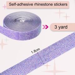 Self Adhesive Rhinestone Strips 3 Yards 0.7 Inch for Craft,Dark Purple AB