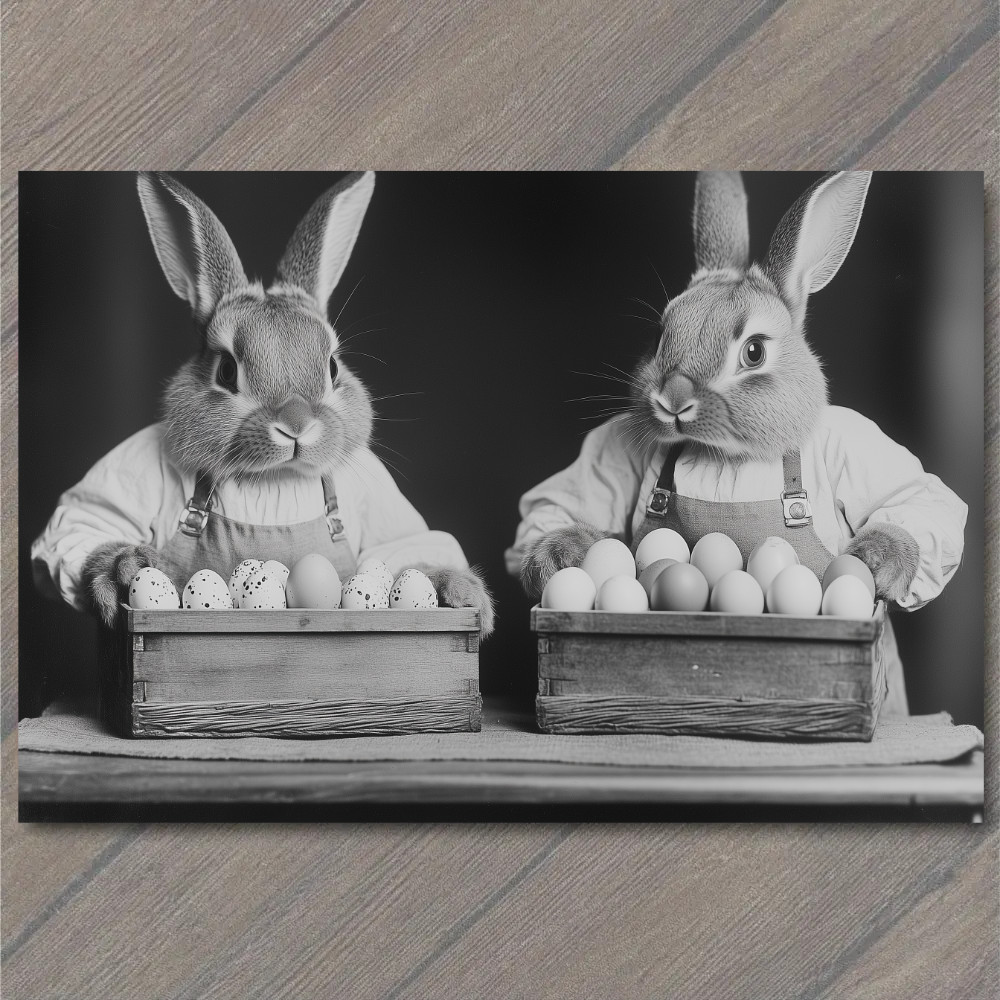 STICKER Easter Bunnies Basket Eggs Old-Fashioned Farmhouse Rustic Rabbit