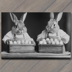 STICKER Easter Bunnies Basket Eggs Old-Fashioned Farmhouse Rustic Rabbit