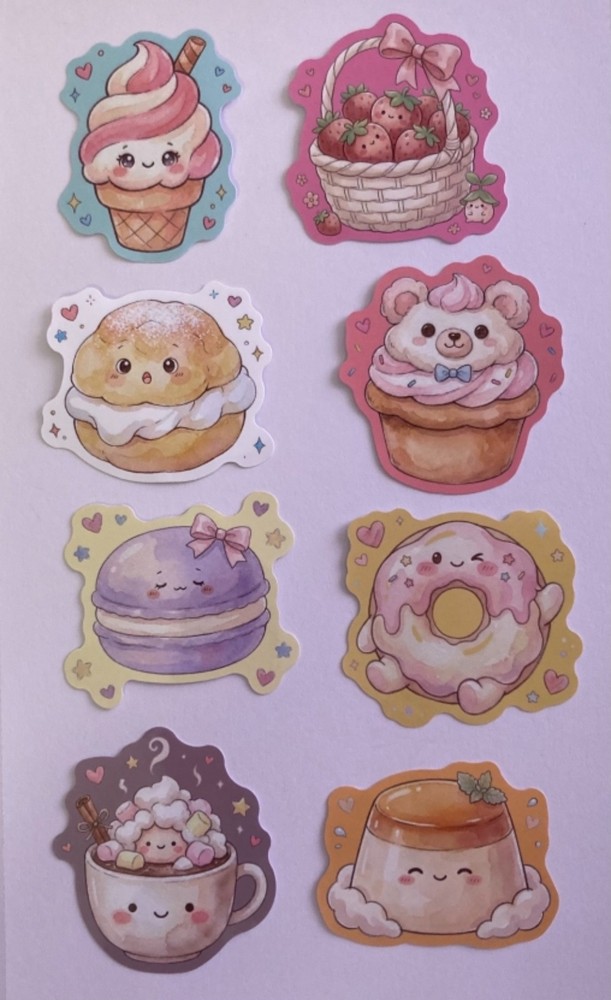 Lot of 8 Pastel Sweet Treat Stickers ~ Junk Journal Supplies Scrapbook
