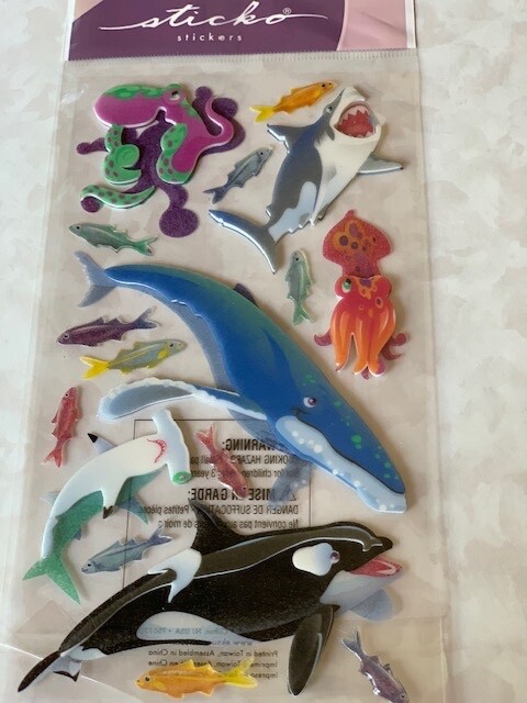 STICKO EK SUCCESS STICKERS 3D EPOXY COLORFUL OCEAN FISH OCTOPUS SHARK SQUID 17PC