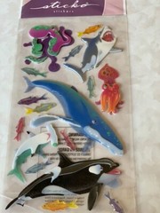 STICKO EK SUCCESS STICKERS 3D EPOXY COLORFUL OCEAN FISH OCTOPUS SHARK SQUID 17PC