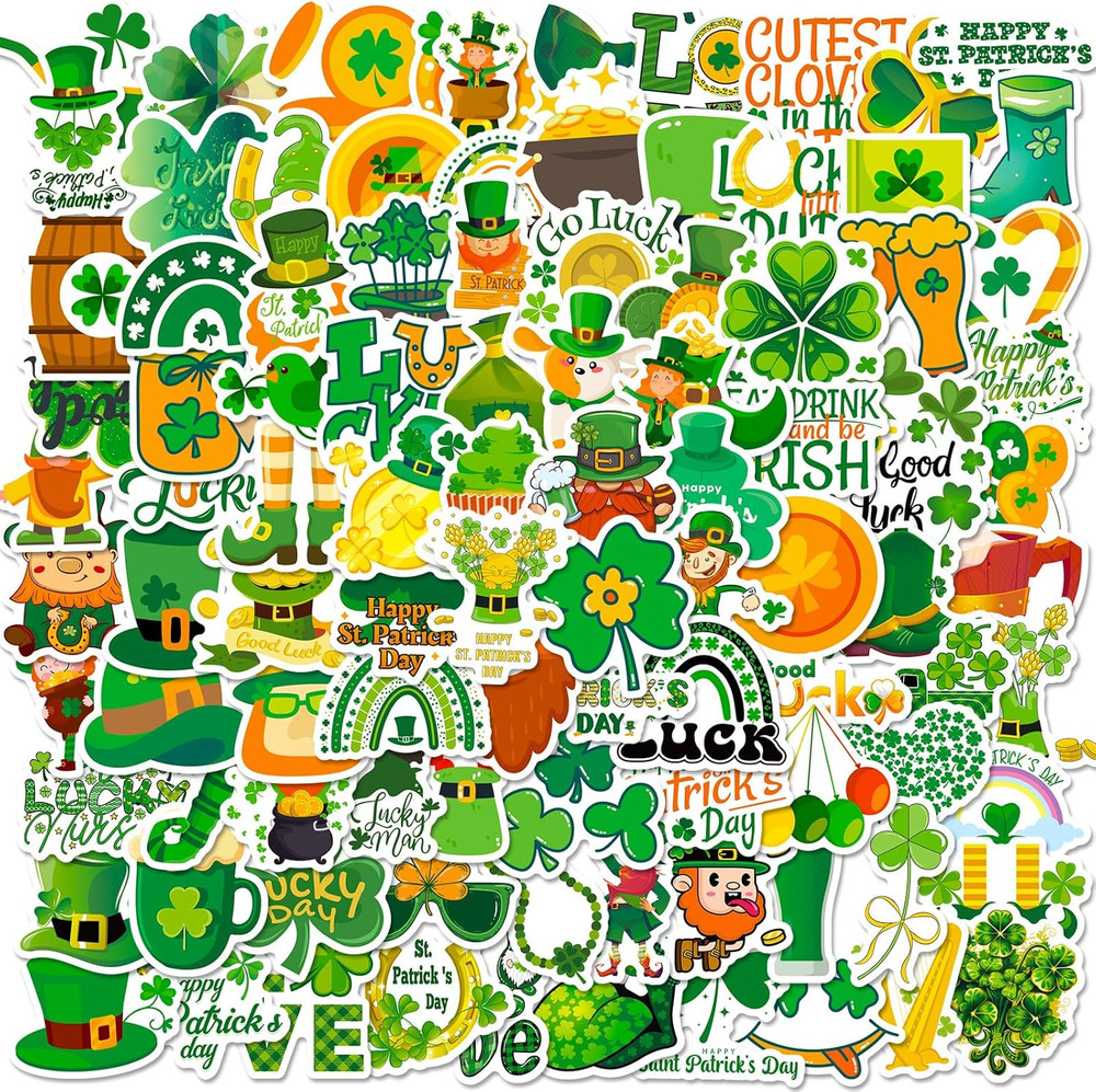 100 St Patrick’S Day Non-Repeating Clover Stickers for Scrapbooks