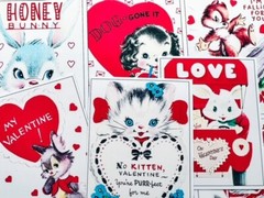 Set of 9 Retro Vintage Valentine’s Day Animals 1950’s STICKERS – Just Cut & Use!