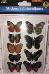 jot Butterflies Orange/Black Silver Holo 9ct BUTTERFLY Stickers w/3-D Wings BNIP